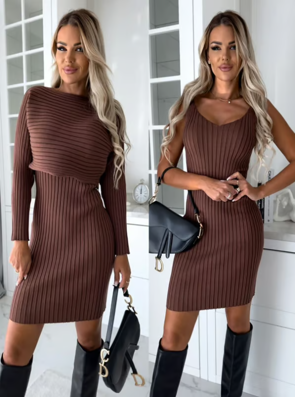 Set of knitted sweater and cami dress