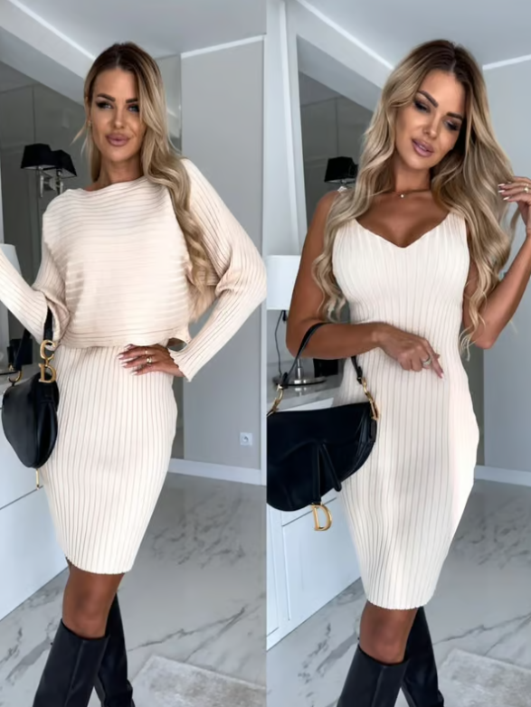 Set of knitted sweater and cami dress