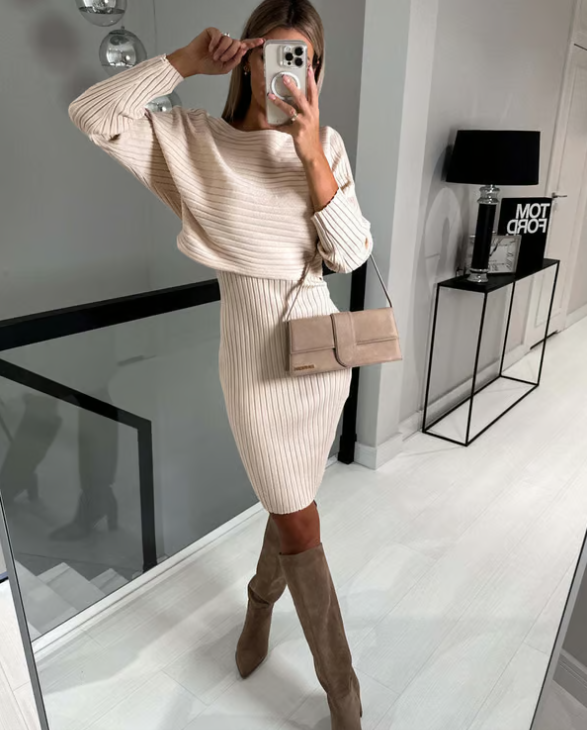 Set of knitted sweater and cami dress