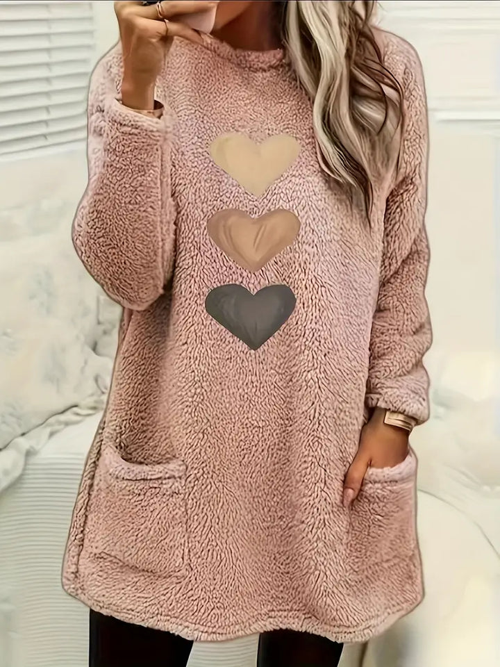 Cozy Fleece-Lined Women's Sweatshirt with Heart Print