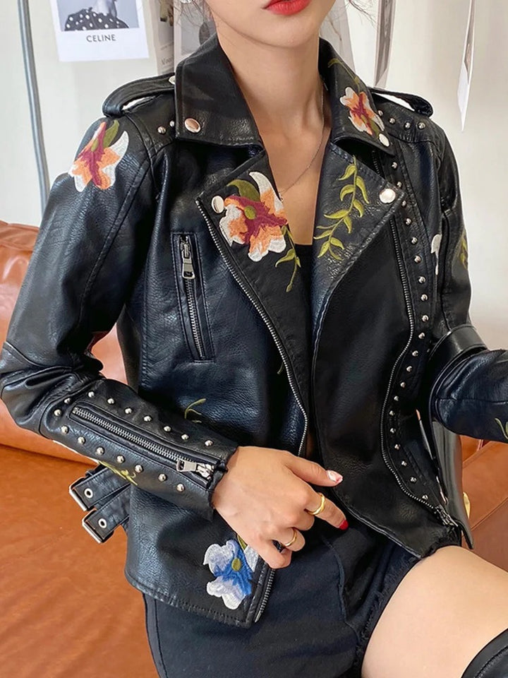 Women's Floral Leather Jacket