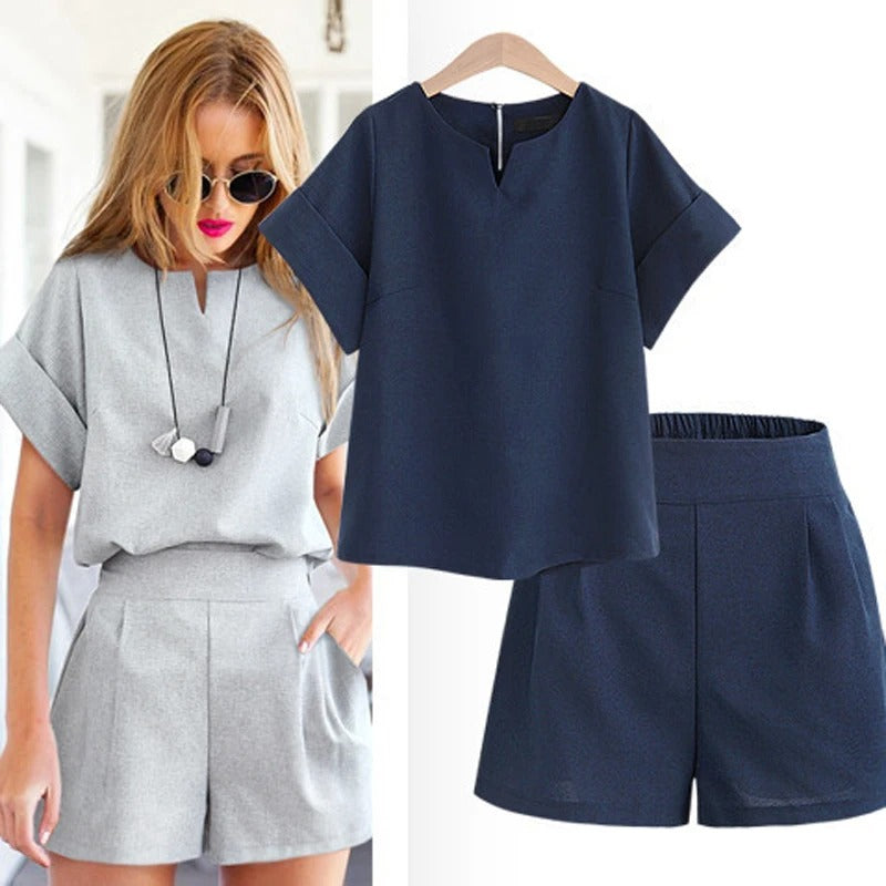 Soft Cotton Linen Oversized Shorts Set