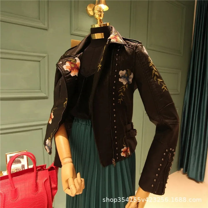 Women's Floral Leather Jacket