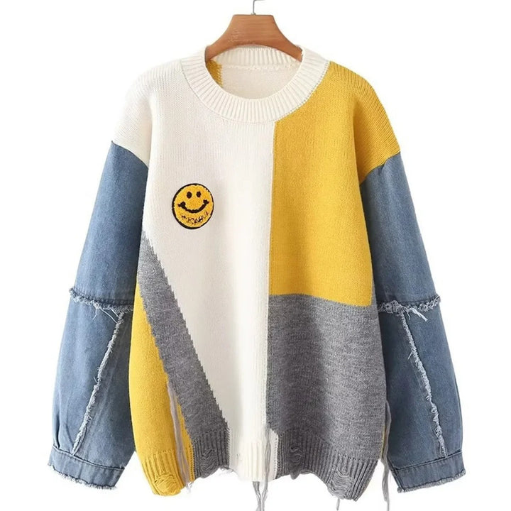 SMILE | Women Loose-fit Denim Sweater