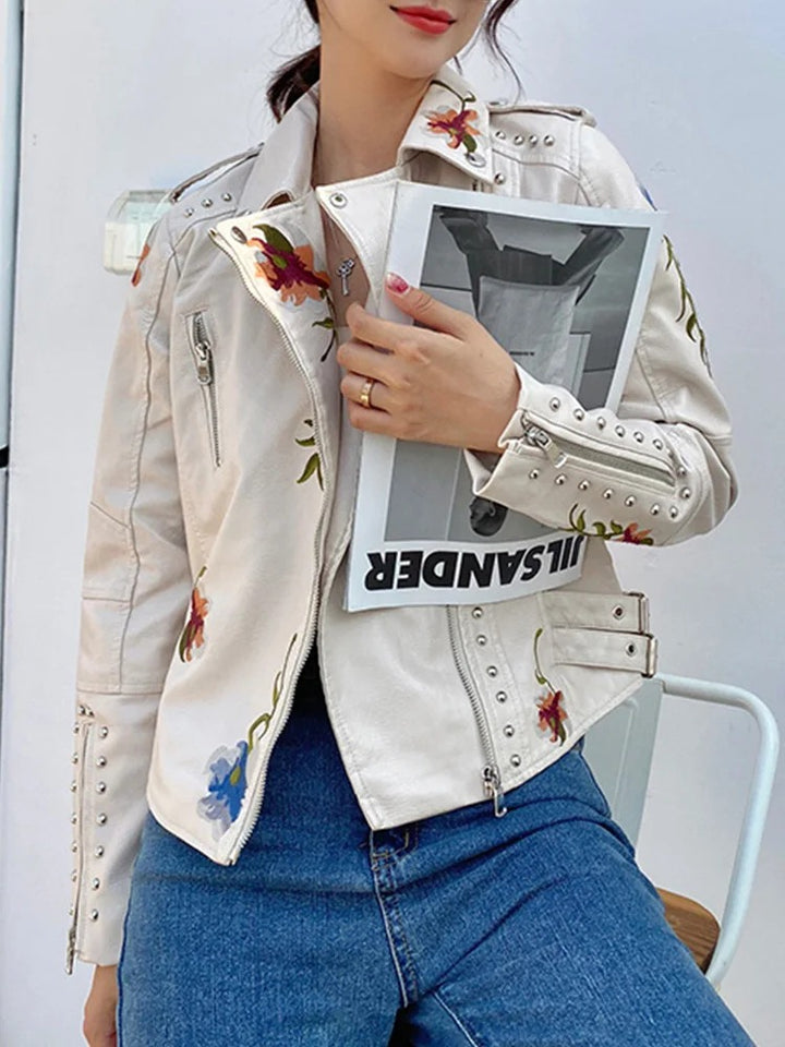 Women's Floral Leather Jacket