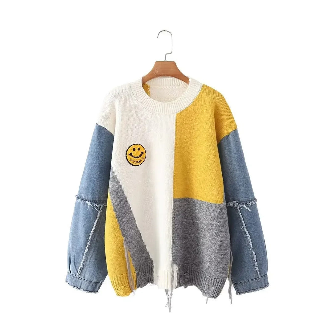 SMILE | Women Loose-fit Denim Sweater