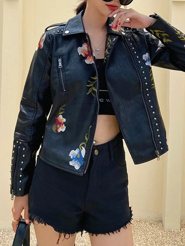 Women's Floral Leather Jacket