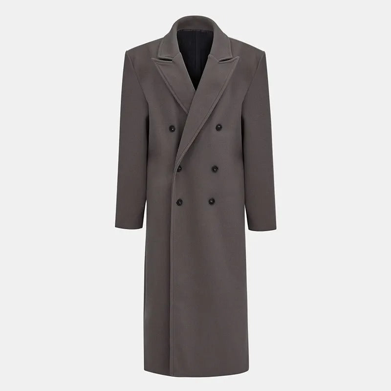 Burgundy Woolen Lapel Long Coat