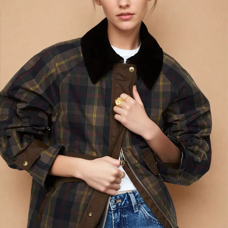 Plaid Straight-Cut Women's Jacket