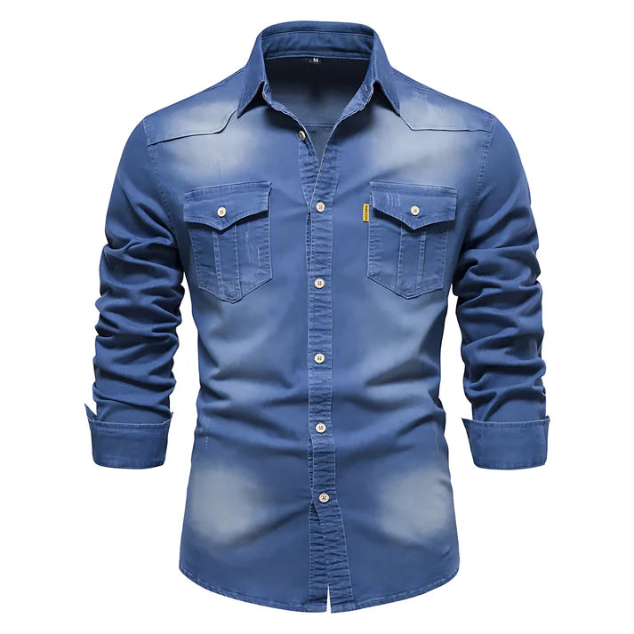 AdaptiveFit Cotton Denim Shirt: Tailored for Men